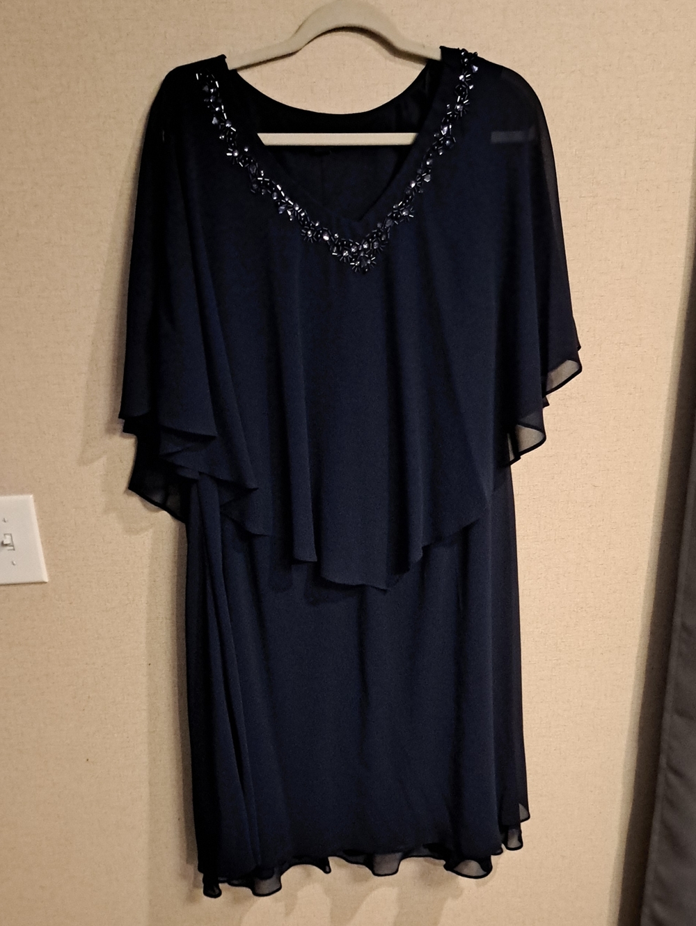 SLNY Navy Beaded V-Neck Midi Dress